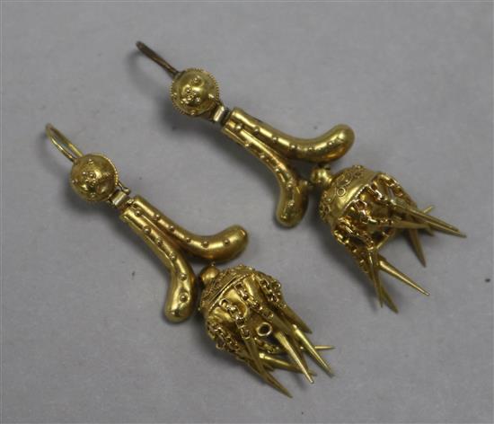 A pair of Victorian gold drop earrings